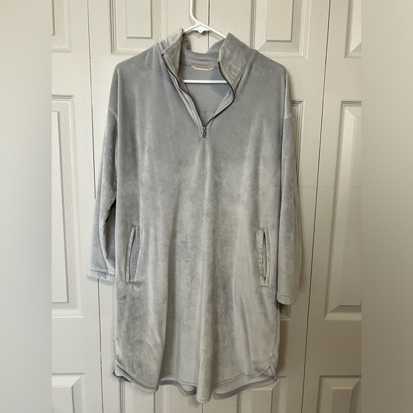 soft surroundings Tunic‎ Fleece Sweater Sz MP 1/4 Zip Pockets Warm Gray Pullover - Picture 1 of 7
